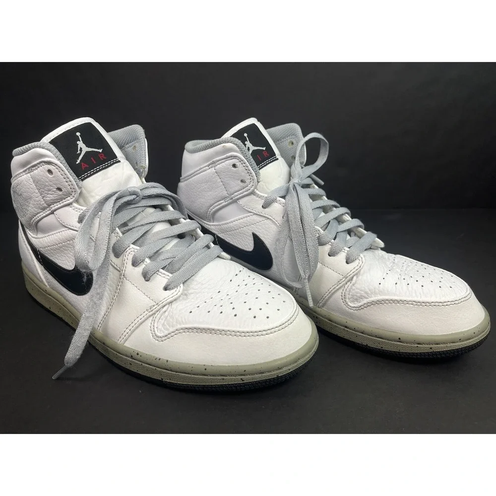 Air Jordan 1 Mid White Cement Men's Size 8 Sneakers 554724-115 Leather Nike